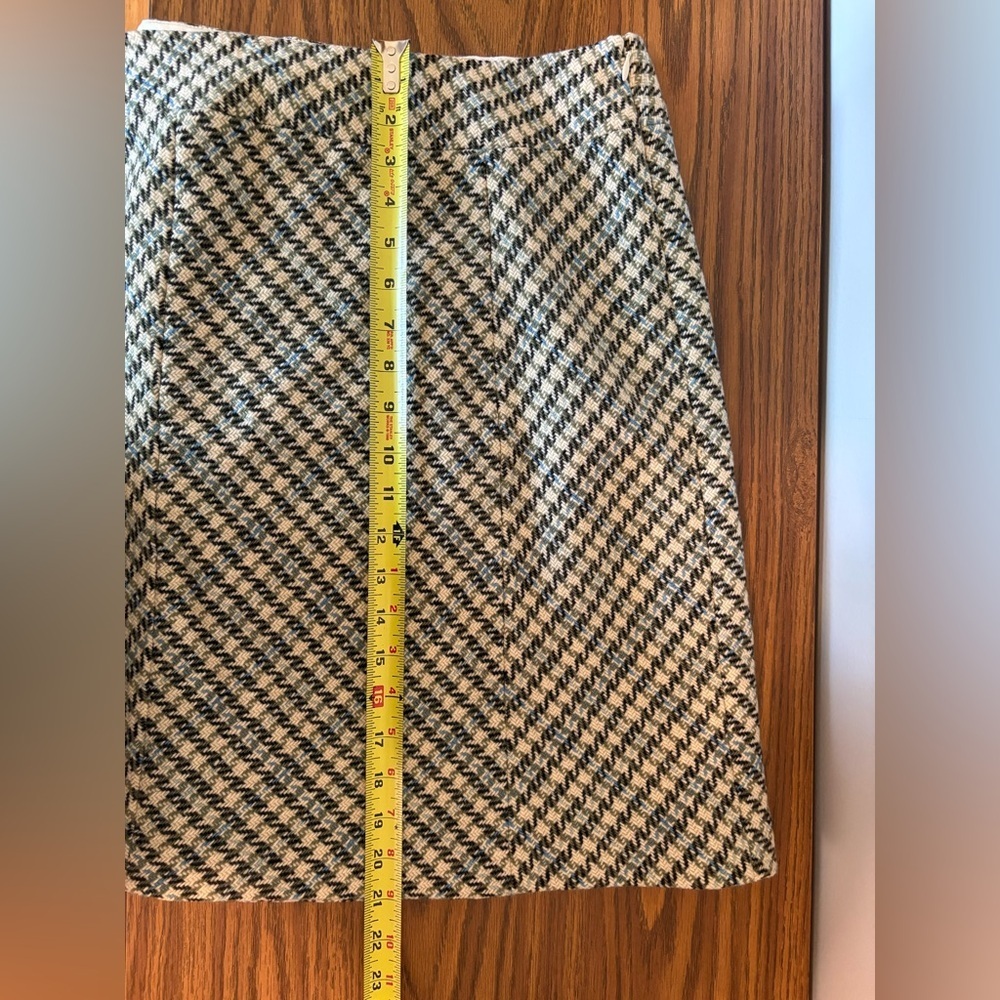 Ann Taylor Women’s Size 4 Skirt Wool-Blend Lined Cream Green Blue Houndstooth - Picture 15 of 16
